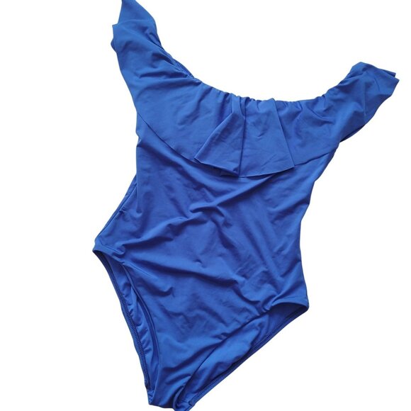 Trina Turk Other - Trina Turk Blue Ruffle Swimsuit 12 Off-The-Shoulder Fully Lined One-Piece